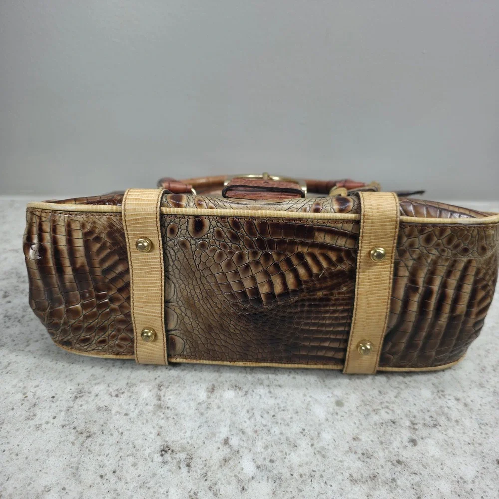 Brahmin Tricolor Collection Brown Croc Embossed Leather Satchel Handbag